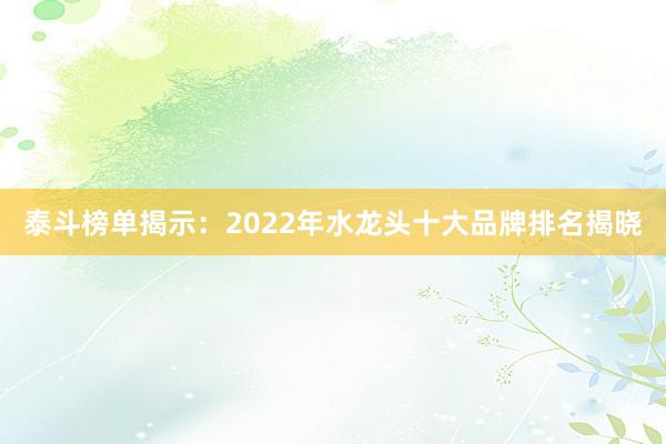 泰斗榜单揭示：2022年水龙头十大品牌排名揭晓